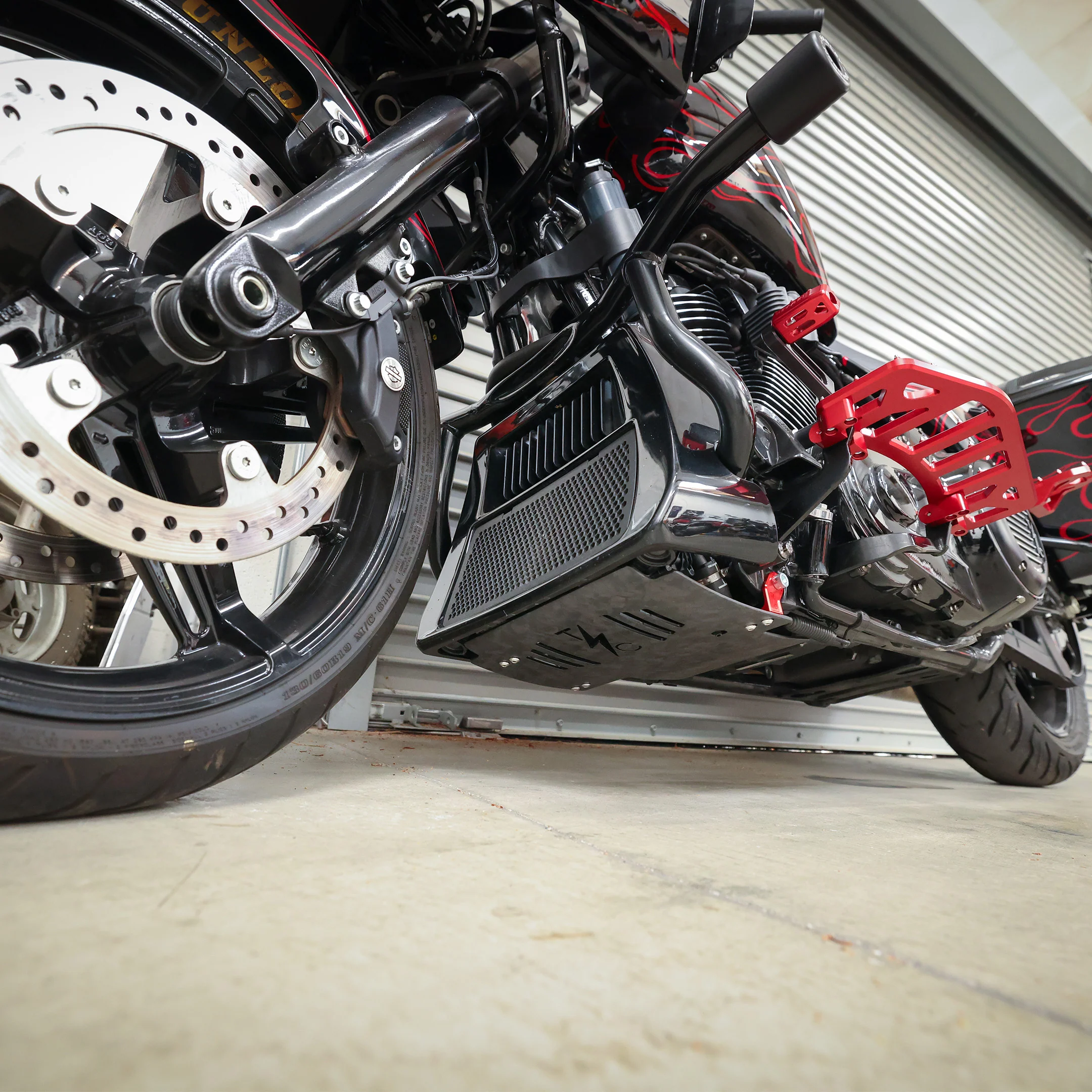 2024+ Touring Skid Plate - Real Forged Carbon W/ Red Brackets - Image 11