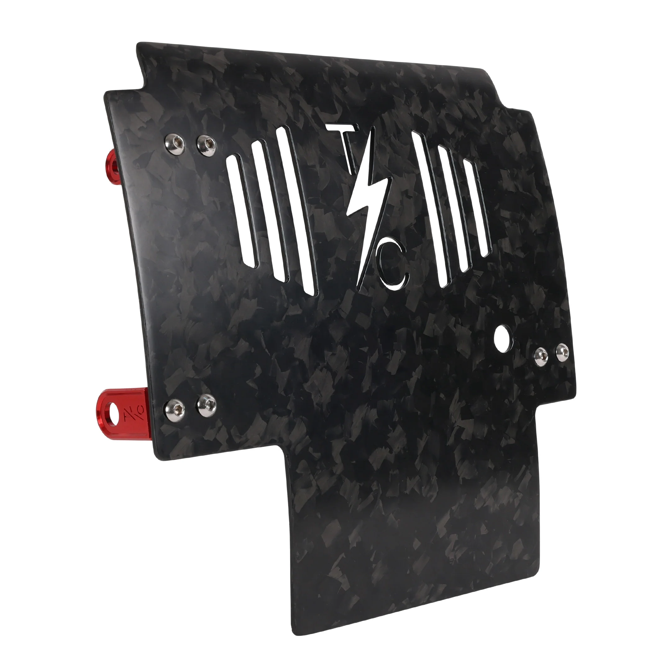 2024+ Touring Skid Plate - Real Forged Carbon W/ Red Brackets - Image 3