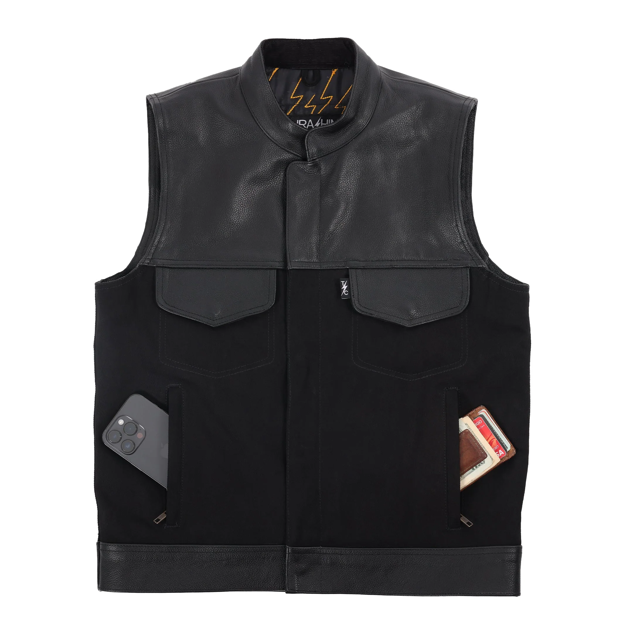 Kanan Vest | Leather & Denim - Black - Image 4