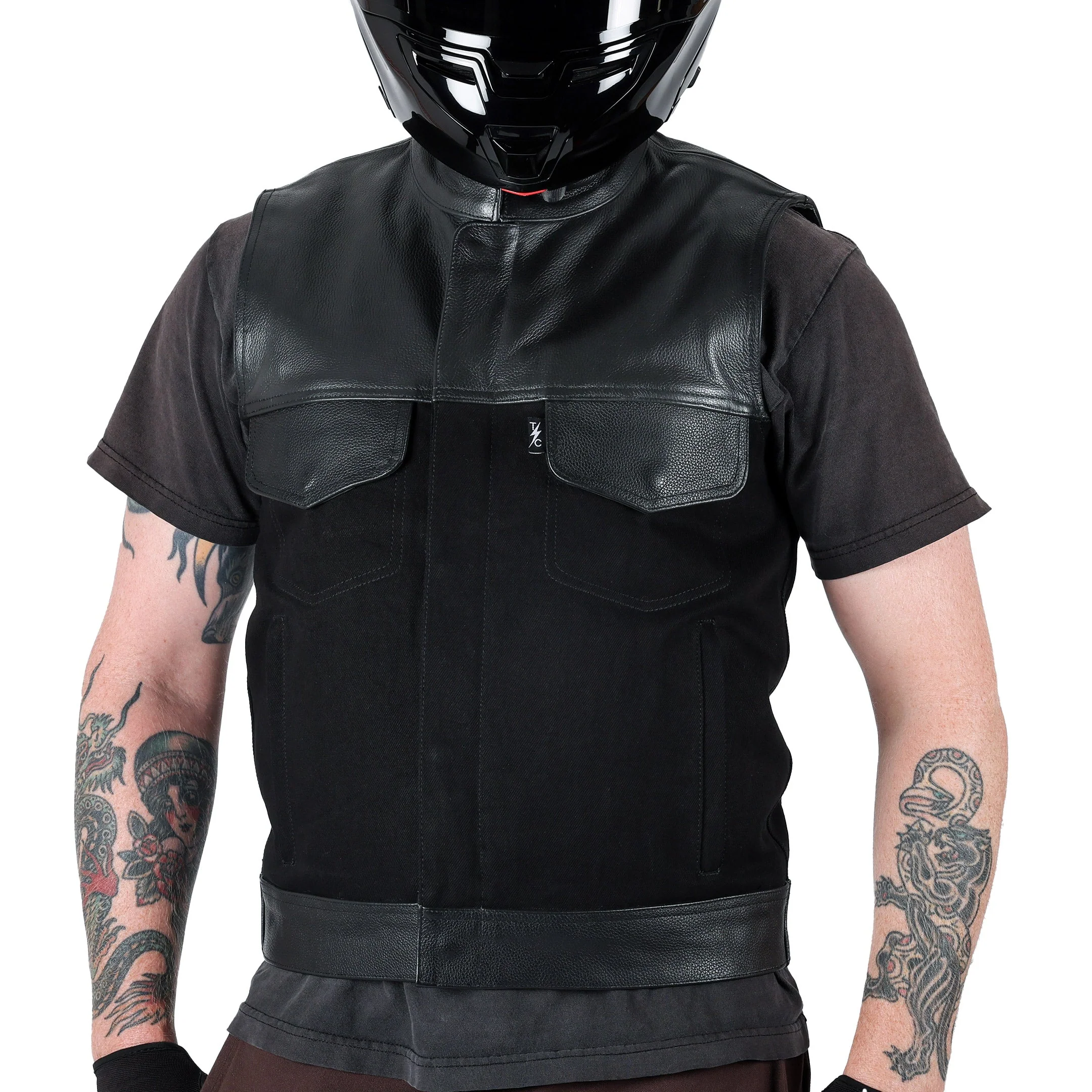 Kanan Vest | Leather & Denim - Black - Image 8