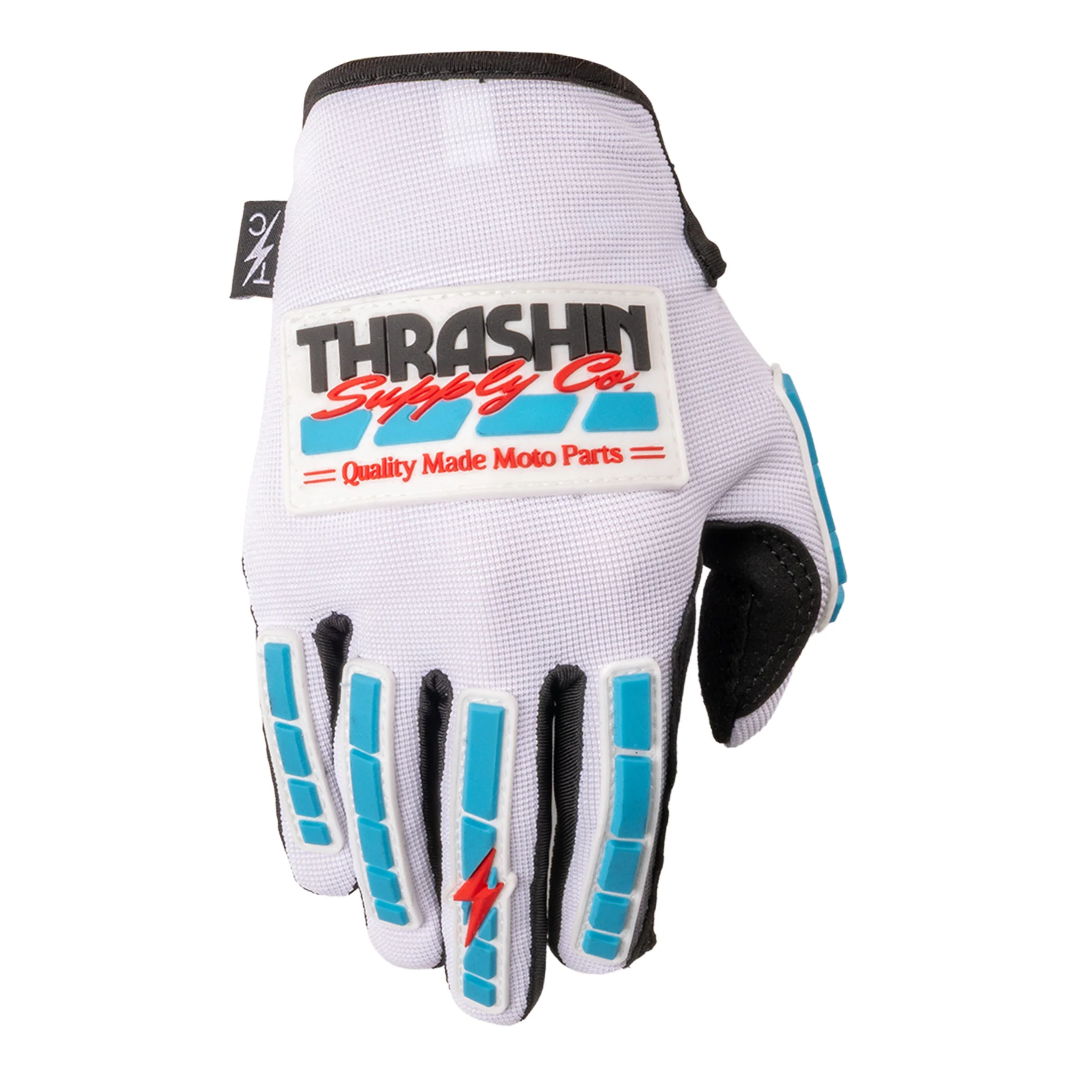 Moto Stealth Gloves - White / Blue - Image 2