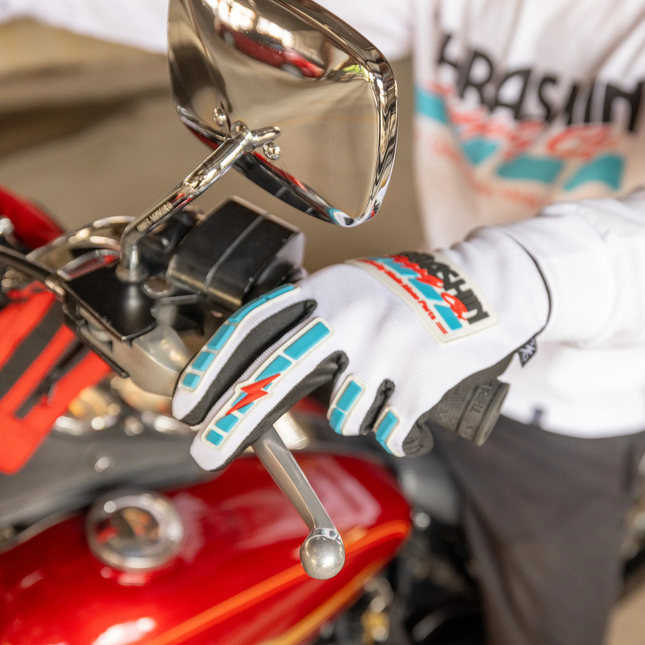 Moto Stealth Gloves - White / Blue - Image 6